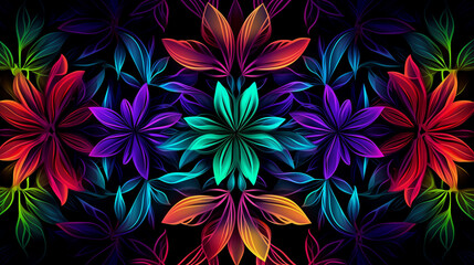 Vibrant Neon Color Flowers on Black Background