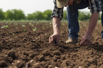 farmer checking earthworm activity in a notill field