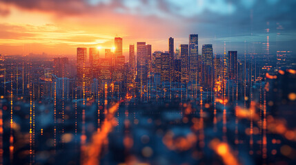 Abstract shot of interconnected city skyline symbolizing global connectivity, generative ai - obrazy, fototapety, plakaty