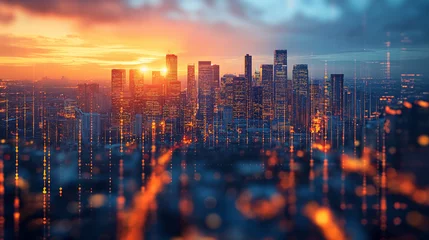Foto op Plexiglas Abstract shot of interconnected city skyline symbolizing global connectivity, generative ai © adnananwargfx
