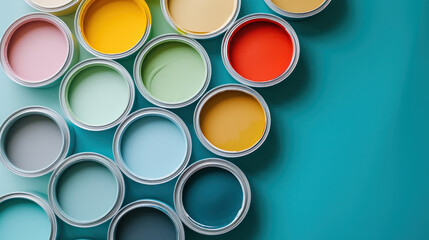 Group of Paint Cans With Different Colors of Paint