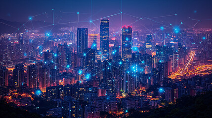 Abstract shot of interconnected city skyline symbolizing global connectivity, generative ai