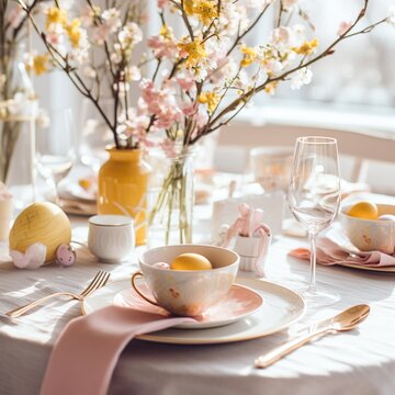 Sch&ouml;ne Tischdeko f&uuml;r ein gem&uuml;tliches Osterfr&uuml;hst&uuml;ck