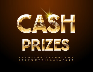 Vector modern poster Cash Prizes. Exclusive Gold Font. Elite trendy Alphabet Letters and Numbers set.