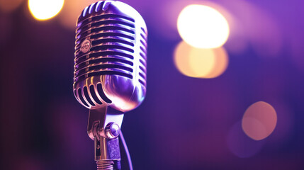 Microphone on Stage With Background Lights