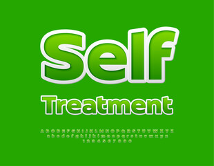 Vector healthy sign Self Treatment. Green modern Font. Bright Alphabet Letters and Numbers set
