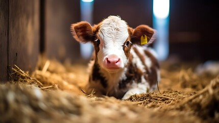Calf in the barn. Selective focus. 