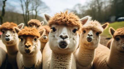 Group of Alpaca or Vicugna pacos in farm