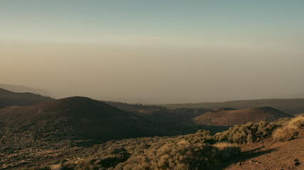 Volcanic landscape at sunset