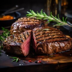 Grilled beef steak with spices. Food Photography