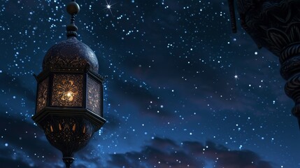 designed lantern against a backdrop of a starry sky