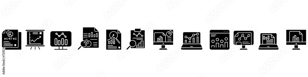 Poster data analysis icon vector set. data science illustration sign collection. analytics symbol. trading 