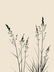 Black and white style line flax flowers