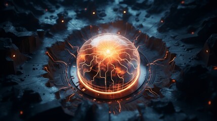 Aerial perspective of a virtual AI brain, highlighting its computational pathways and data processing capabilities. Generative AI