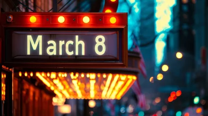 Fototapete Rund A classic theater marquee where "March 8" is announced as the show of the day, blending entertainment with commemoration  © RDO