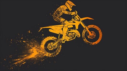Abstract silhouette of a motocross rider, man is doing a trick, isolated on black background. Enduro motorbike sport transport. Website banner