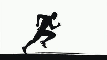 Abstract silhouette of a running athlete on white background. Runner man are running sprint or marathon. Vector illustration, black and white