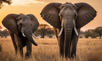 Fototapeta na wymiar Elephant Enchantment: Savanna Wildlife Sanctuary in Focus