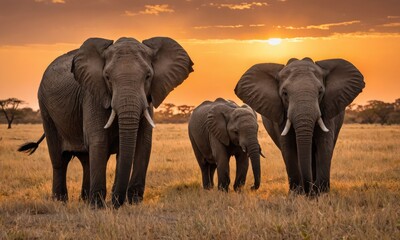 Fototapeta na wymiar Savanna Secrets Unleashed: African Bush Elephant in Sanctuary Bliss with Sunset lighting