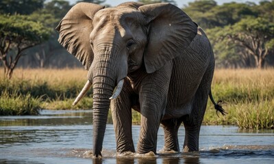 Fototapeta na wymiar Savanna Serenity: Elephant's Haven in the Natural Habitat