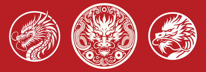 chinese new year dragon head tribal tattoo design, vector, silhouette, logo
