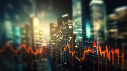 Blurred background of Stock market business concept with financial chart on screen and metropolis. Investment and trading background.