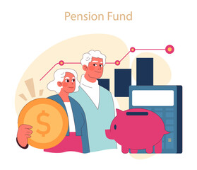 Pension Fund concept. Elderly couple reviewing growth in retirement savings, confident in financial future. Investment health check.