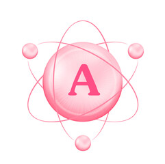 Vitamin A icon structure light pink substance. Medicine health symbol of thiamine. Drug business concept. Complex chemical formula. Personal care, beauty isolated cut out PNG	
