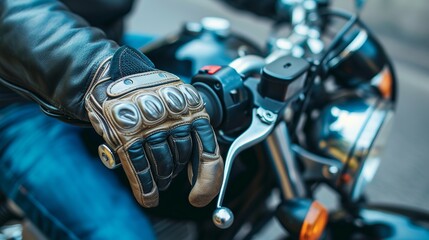 Hand in glove on motorcycle brake handle