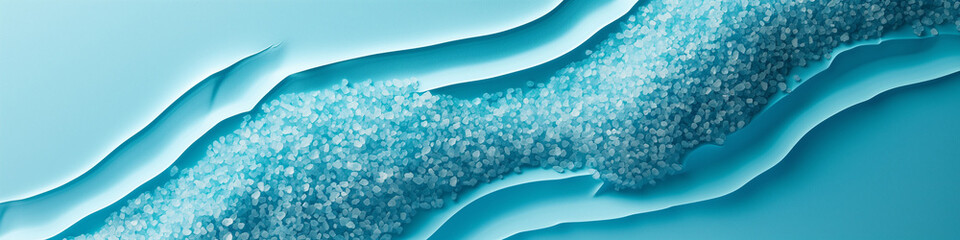 Abstract Blue Waves With Sea Salt, Gradient Texture Flowing Across the Image. Banner. Concept of self-care, spa salon, relaxation.
