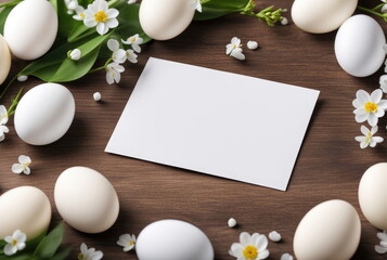 Neutral Easter Card Mockup with Spring Flowers and Eggs
