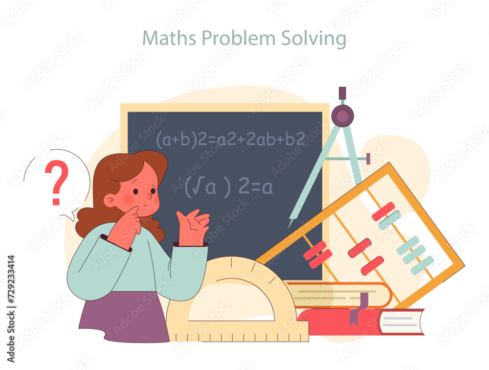 Poster children learn. elementary school classes. a puzzled student grapples with mathematical problem. aca