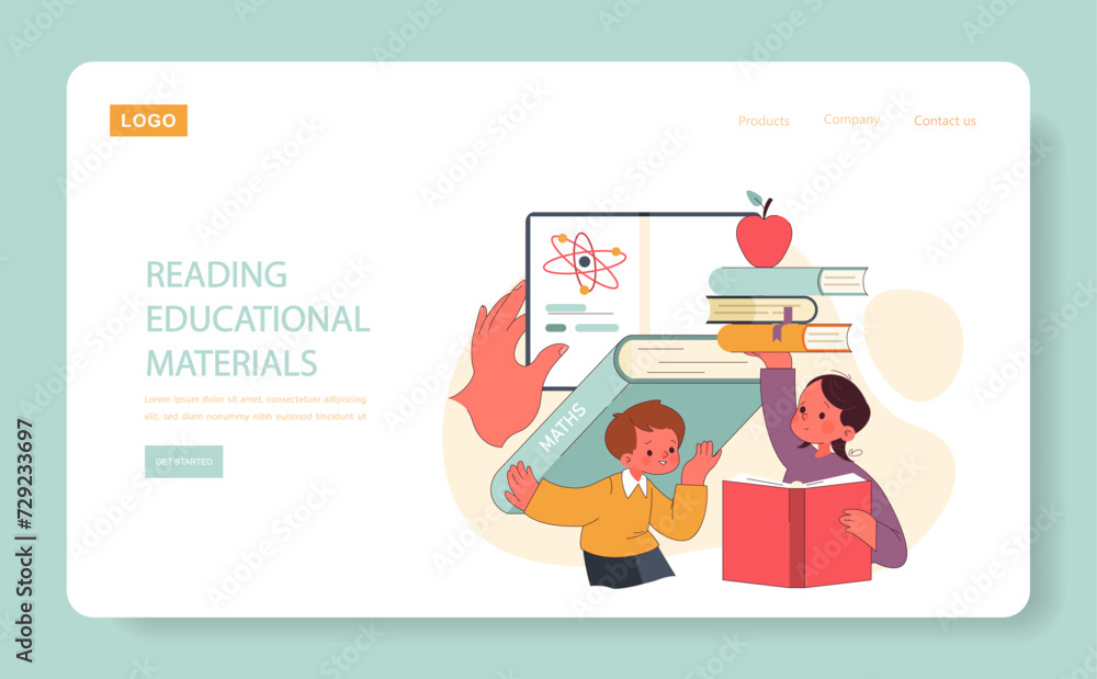 Aufkleber children learn web or landing. elementary school classes. kids reading books, exploring the world of