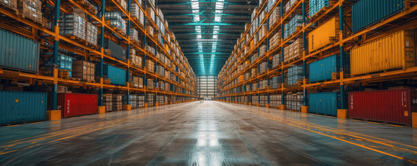 Fototapeta premium Warehouse industrial interior and logistics companies, Large factory workshop space building, Commercial warehouse