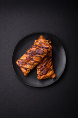 Delicious crispy sweet puff pastry with chocolate and salted caramel