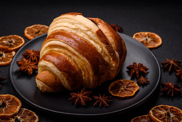Delicious crispy sweet croissant cornet with chocolate