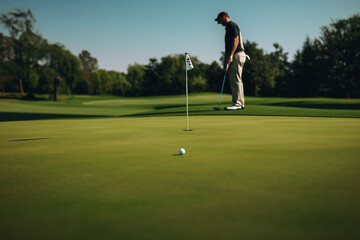 Golfer Focused on Putting: Precision and Concentration on the Green, Golfing Strategy, and the Pursuit of Par Concept