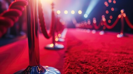A vibrant red carpet with a red rope. Perfect for VIP events and glamorous occasions