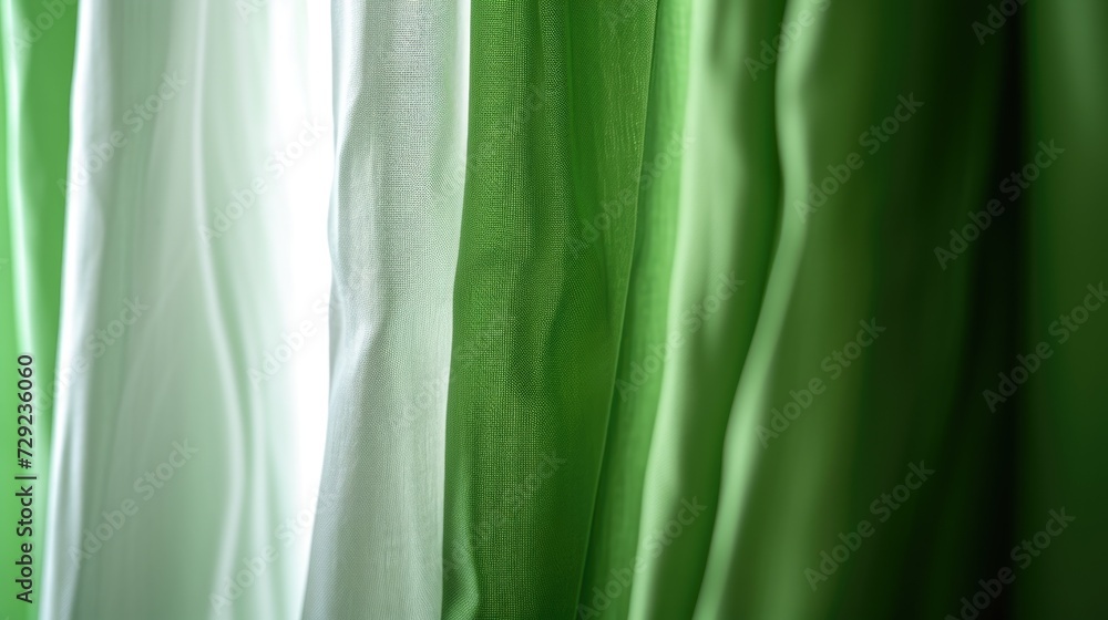 Aufkleber a close-up view of a curtain with green and white colors. perfect for adding a touch of elegance to 