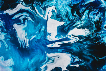 Abstract blue and white fluid art painting