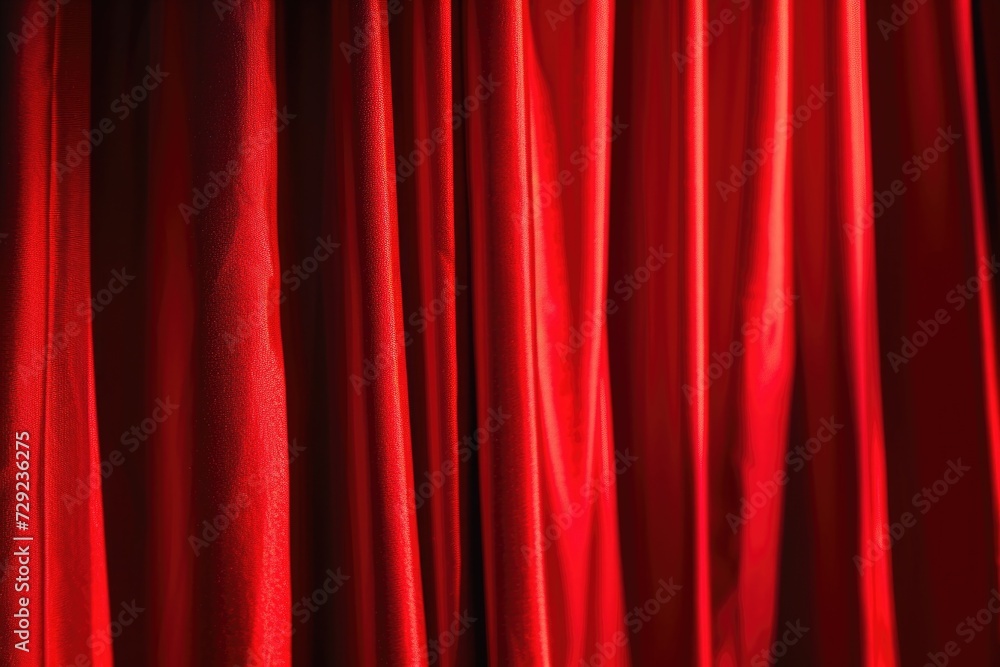 Poster A close up shot of a vibrant red curtain in a room. Perfect for adding a pop of color and elegance to any interior design project