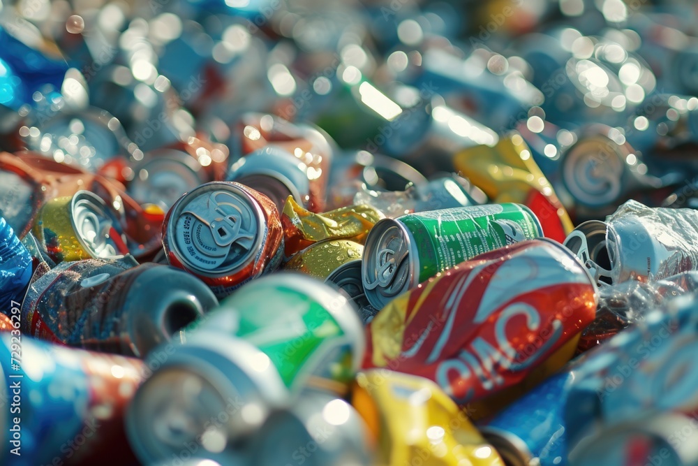 Poster A pile of soda cans stacked on top of each other. Versatile image suitable for various uses