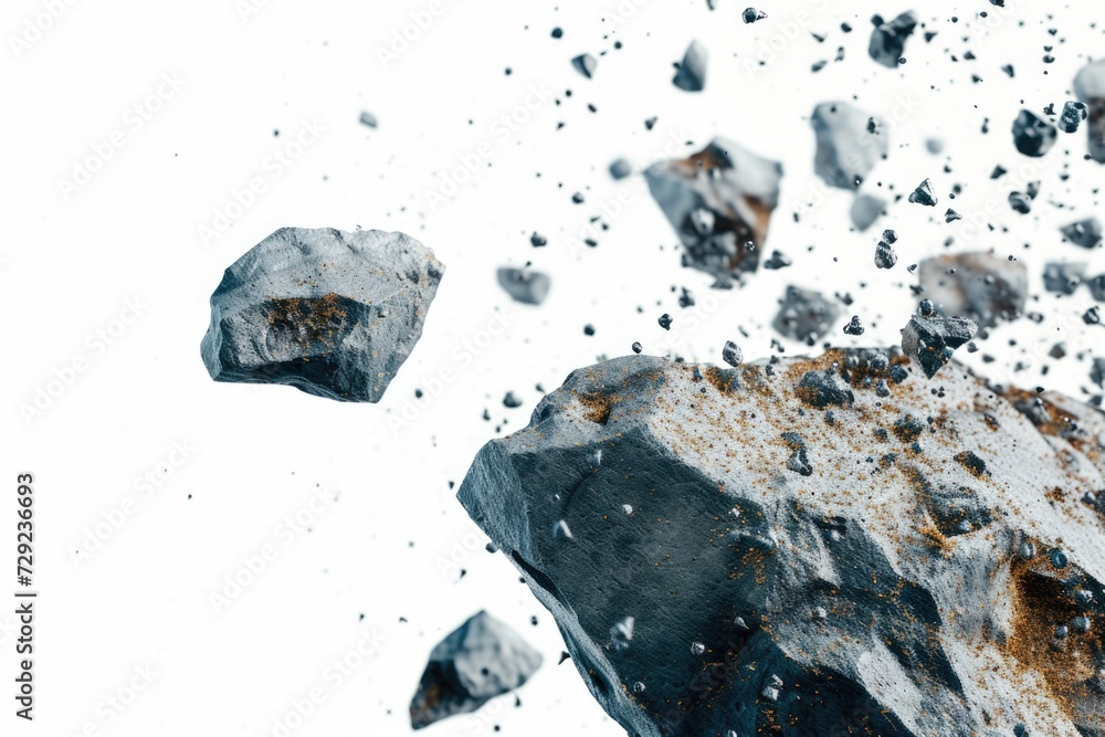 Poster Rocks suspended in mid-air, creating a dynamic and captivating image. Can be used to depict movement, energy, or the concept of defying gravity