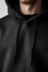 A man wearing a black hoodie against a white background. Suitable for various design projects