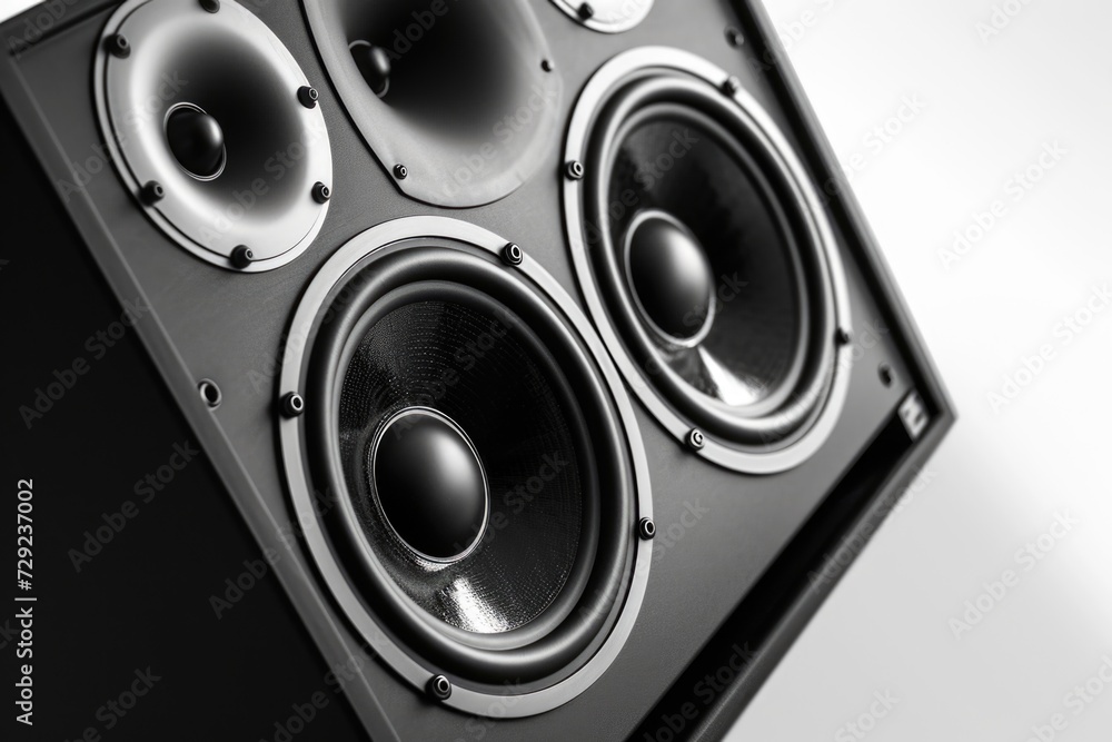 Poster two speakers stacked on top of each other. suitable for music-related projects or interior design co