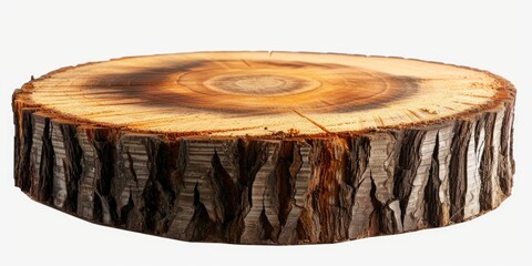 A detailed close up of a tree stump against a plain white background. Perfect for nature or environmental themes