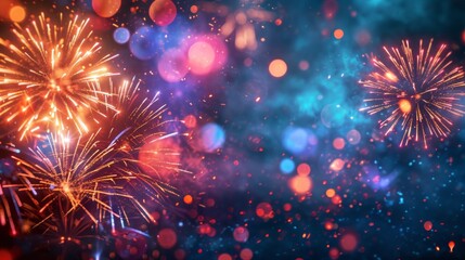 Fototapeta premium Colorful fireworks display background with bursting lights, celebration vibes, and festive energy, perfect for special event streams Generative AI