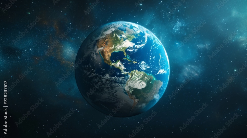 Poster Conceptual image of Earth, showcasing its continents and oceans from a unique polar angle Generative AI
