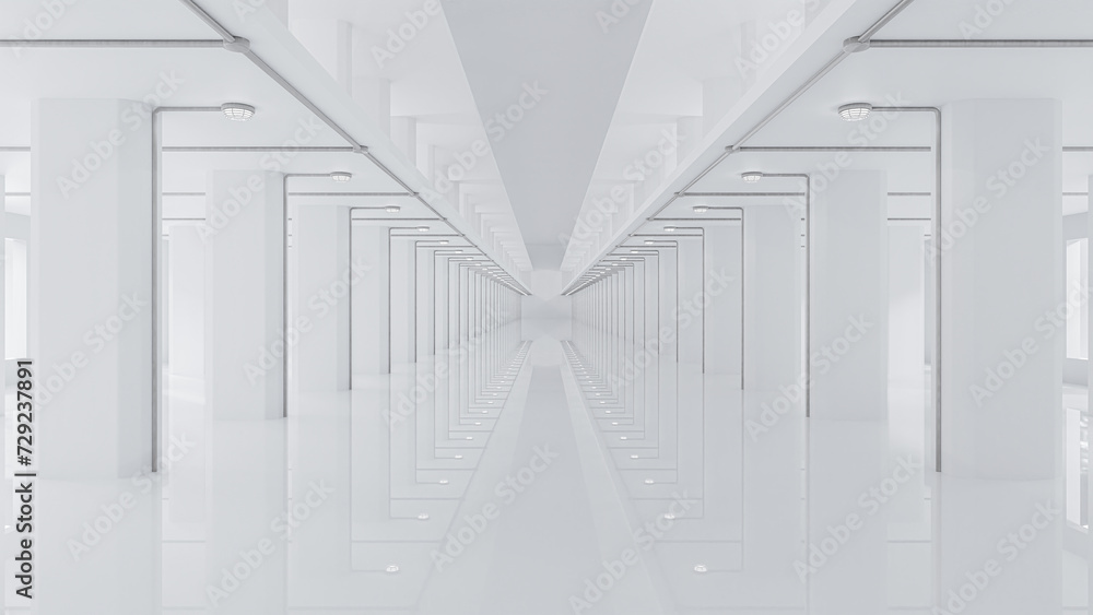 Aufkleber corridor in space station or in laboratory. science elements and innovation background. 3d render.