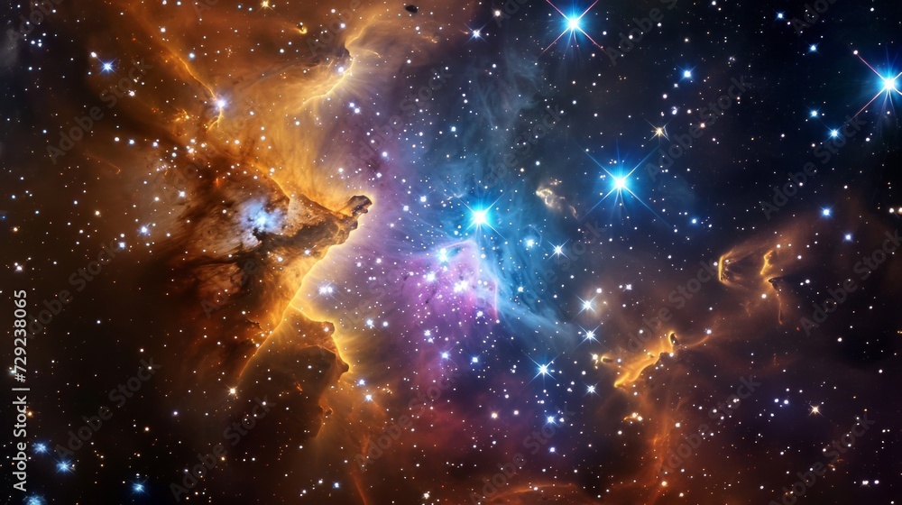 Poster conceptual image of the jewel box cluster , displaying its colorful stars and young stellar populati